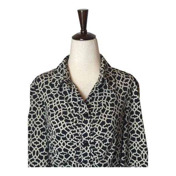 Laundry by Shelli Segal Dress Women 8‎ Black Ivory Greek Key Belted Button Front - Picture 3 of 11